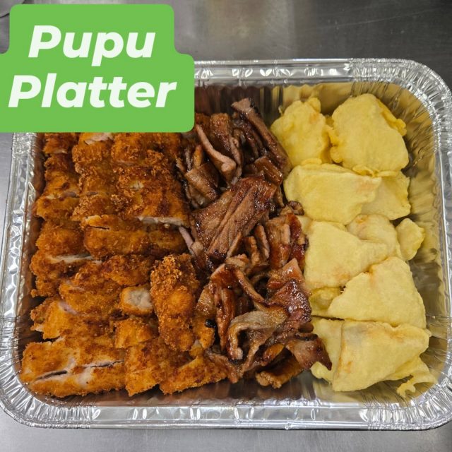 We have small and large Pupu Platters available for curbside pick up. Enjoy the rest of the weekend..no need to cook tonight....just make rice or order fried rice too.
They come with Chicken Katsu, Teriyaki Pork and Battered Fish. 
Call 808-959-2336 or order online thru our website www.KuhioGrille.com