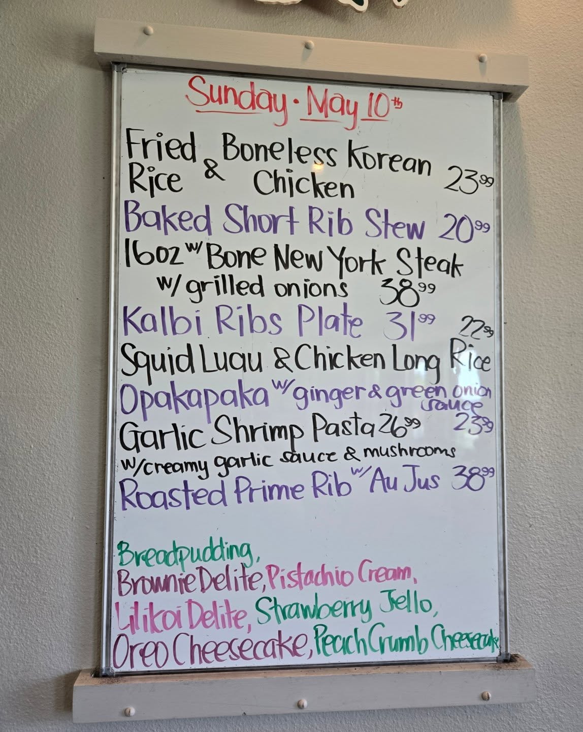 Sunday Specials 
Happy Mother's Day